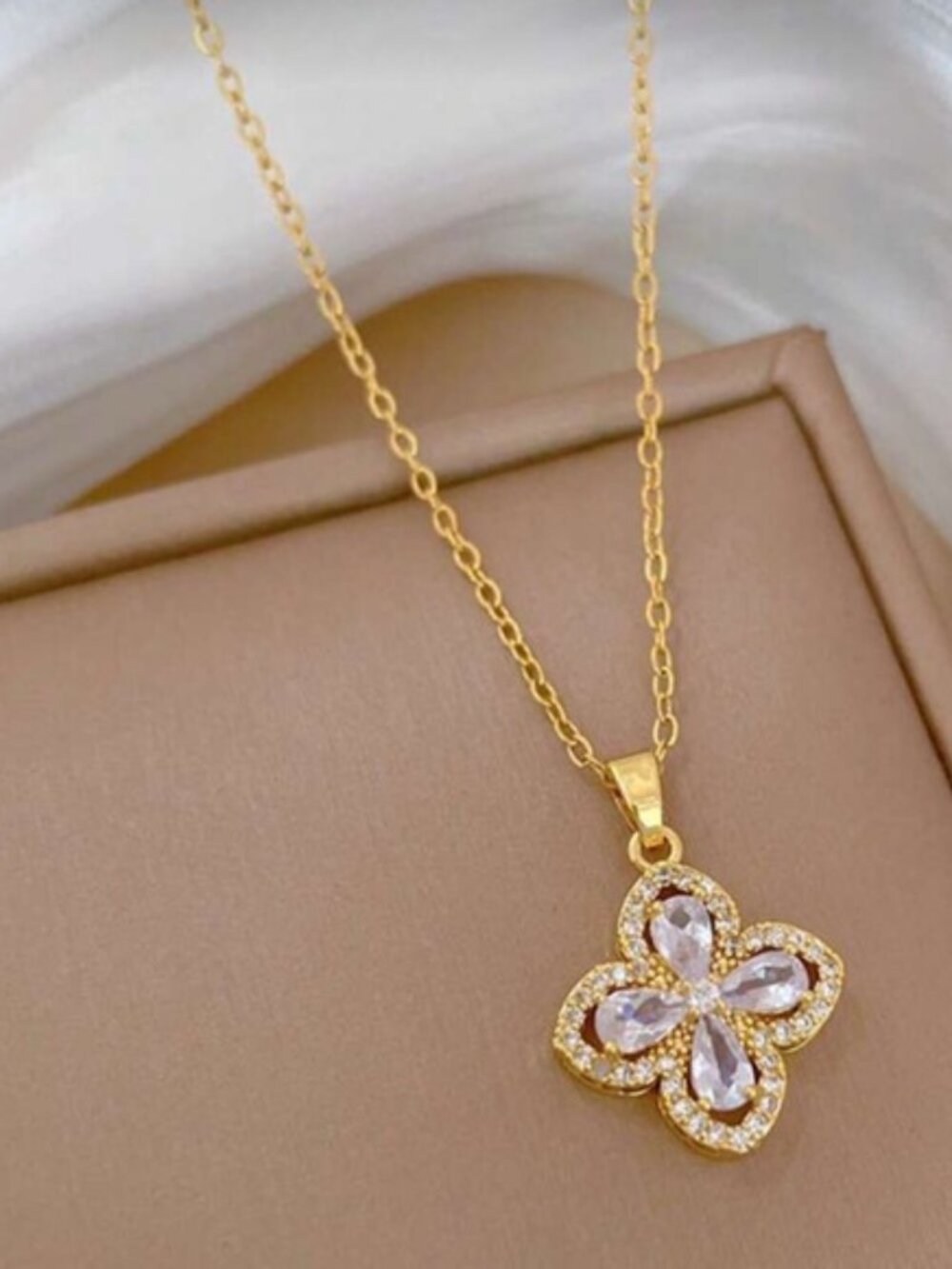 Gold Plated Stainless Steel Cubic Zirconia Butterfly Pendant Necklace